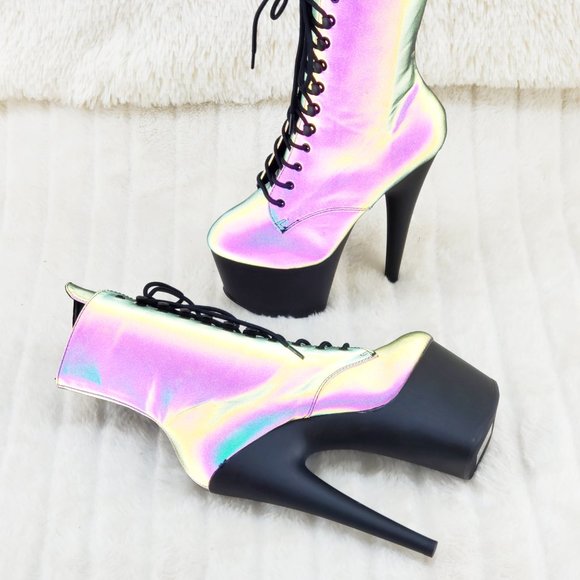 Reflective Platform 7" High Heel Ankle Boots - Picture 3 of 16
